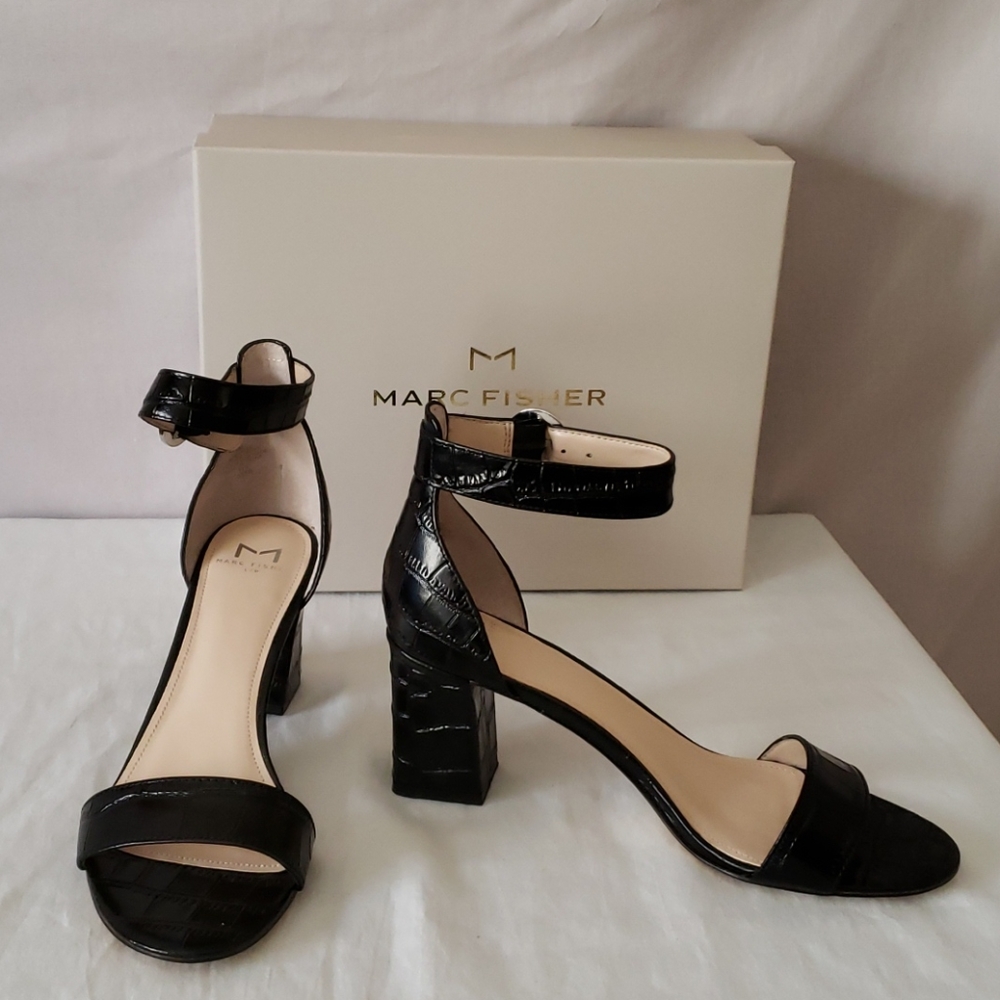 NEW Marc Fisher Karlee Leather Block Heel Sandal